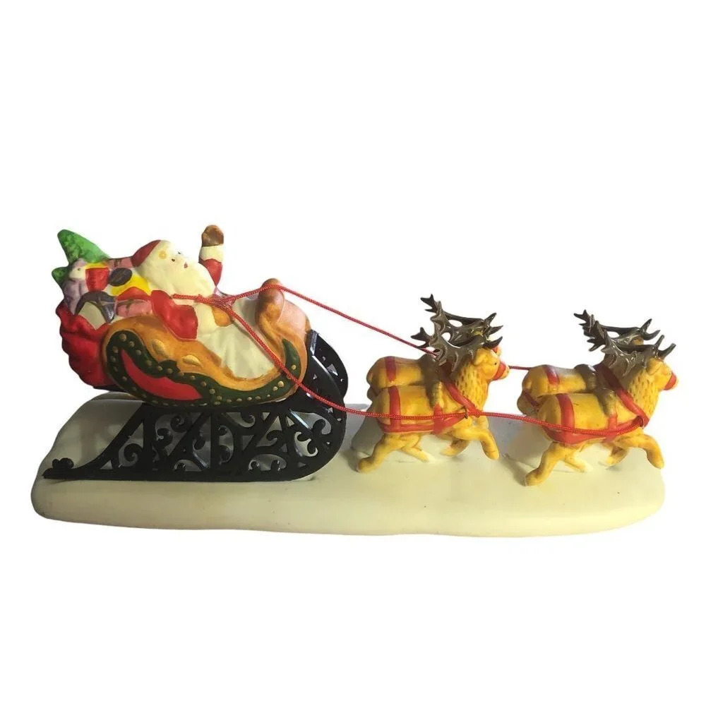 Vintage LEMAX '95 Porcelain "Santa Sleigh Bound" Village Collection Christmas